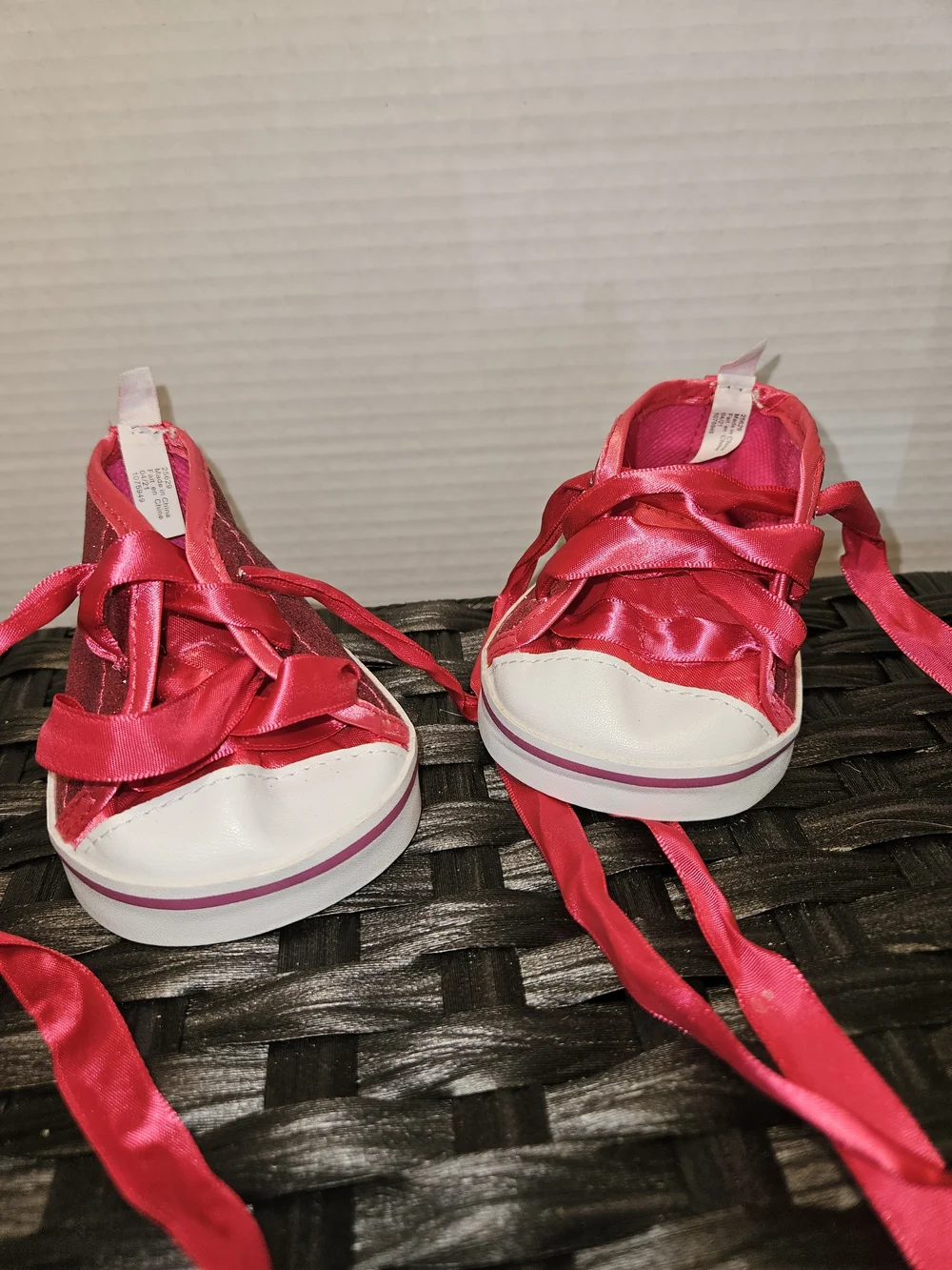 Build-A-Bear Hot Pink Satin Ribbon Doll Sneakers with White Toe